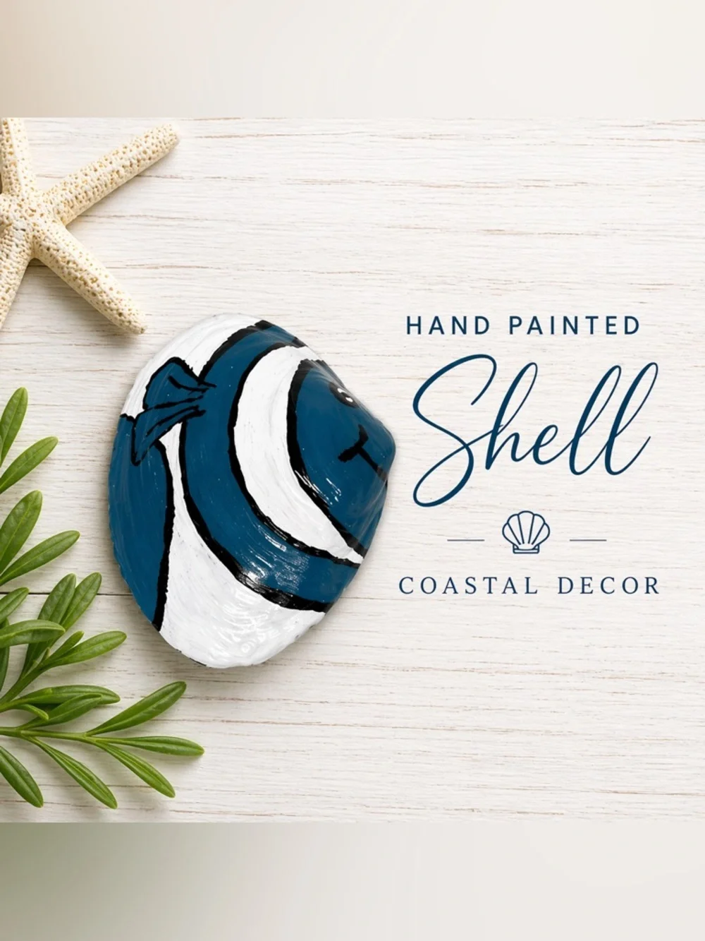Hand Painted Seashell Fish Decor -Coastal, Nautical, Beach, Art Shell